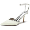 Women's Pointed Toe Stiletto Heel Daily Mule Sandal with Crystal Ankle Chain