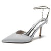 Women's Pointed Toe Stiletto Heel Daily Mule Sandal with Crystal Ankle Chain