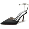 Women's Pointed Toe Stiletto Heel Daily Mule Sandal with Crystal Ankle Chain