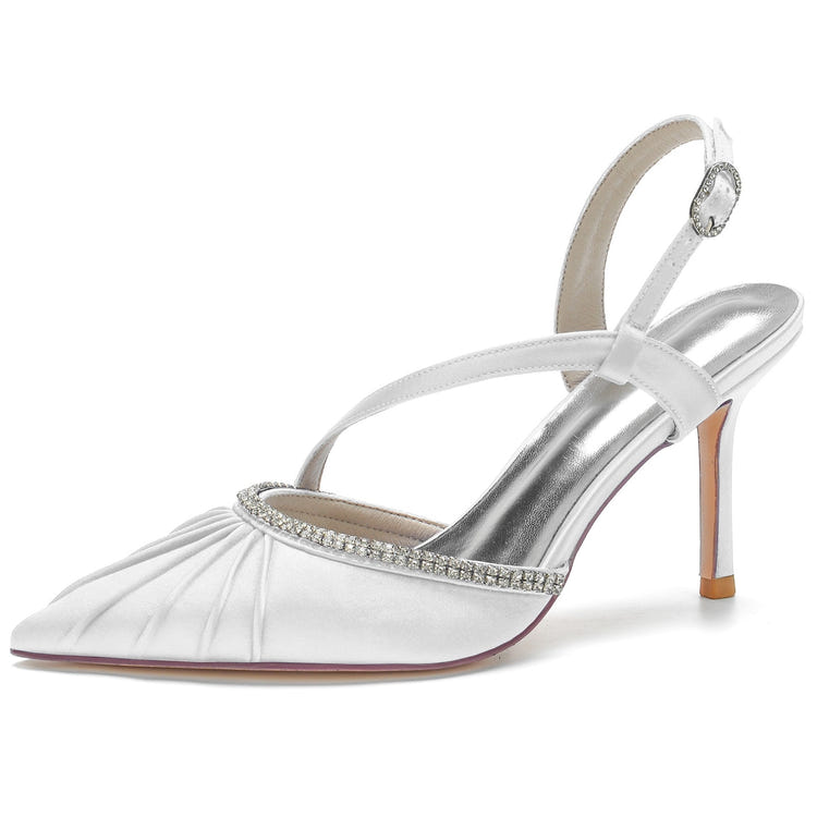 Women's Closed Toe Pleated Buckle Wedding Party Sandals with Rhinestone