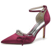 Women's Pointed Toe High Heel Buckle Wedding Party Shoes with Bow