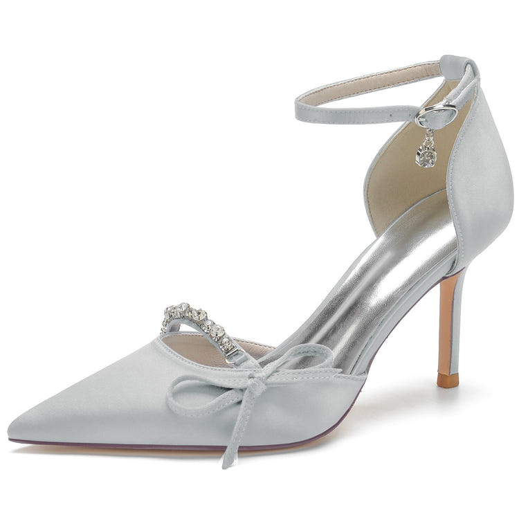 Women's Pointed Toe High Heel Buckle Wedding Party Shoes with Bow