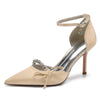 Women's Pointed Toe High Heel Buckle Wedding Party Shoes with Bow