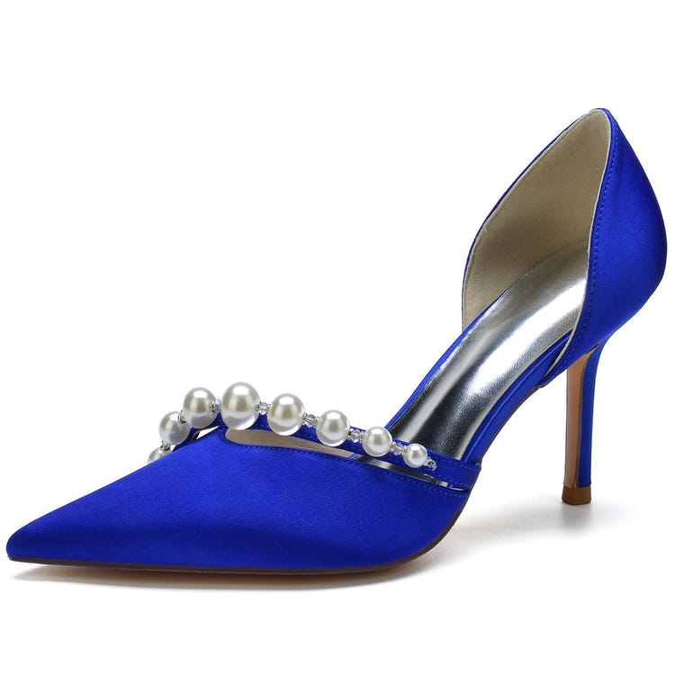 Women's Pointed Toe Rhinestone Elegant Wedding Party Shoes with Pearls