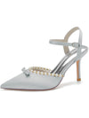 Women's Bow Pointed Toe High Heel Buckle Wedding Party Sandals with Pearls