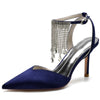 Pointed Toe High Heel Ankle Strap Party Pumps with Rhinestone Fringe