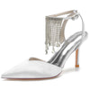 Pointed Toe High Heel Ankle Strap Party Pumps with Rhinestone Fringe