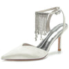 Pointed Toe High Heel Ankle Strap Party Pumps with Rhinestone Fringe