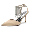 Pointed Toe High Heel Ankle Strap Party Pumps with Rhinestone Fringe
