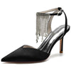 Pointed Toe High Heel Ankle Strap Party Pumps with Rhinestone Fringe