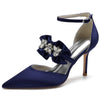 Women's Closed Toe High Heel Buckle Ruffled Party Shoes with Rhinestone