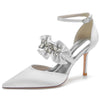 Women's Closed Toe High Heel Buckle Ruffled Party Shoes with Rhinestone