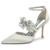 Women's Closed Toe High Heel Buckle Ruffled Party Shoes with Rhinestone