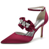 Women's Closed Toe High Heel Buckle Ruffled Party Shoes with Rhinestone