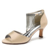 Women's Peep Toe Mid Heel Buckle Party Shoes with Rhinestone Fringe