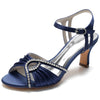 Women's Ruched Peep Toe Kitten Heel Buckle Party Shoes with Rhinestone