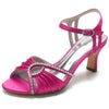 Women's Ruched Peep Toe Kitten Heel Buckle Party Shoes with Rhinestone