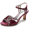 Women's Ruched Peep Toe Kitten Heel Buckle Party Shoes with Rhinestone