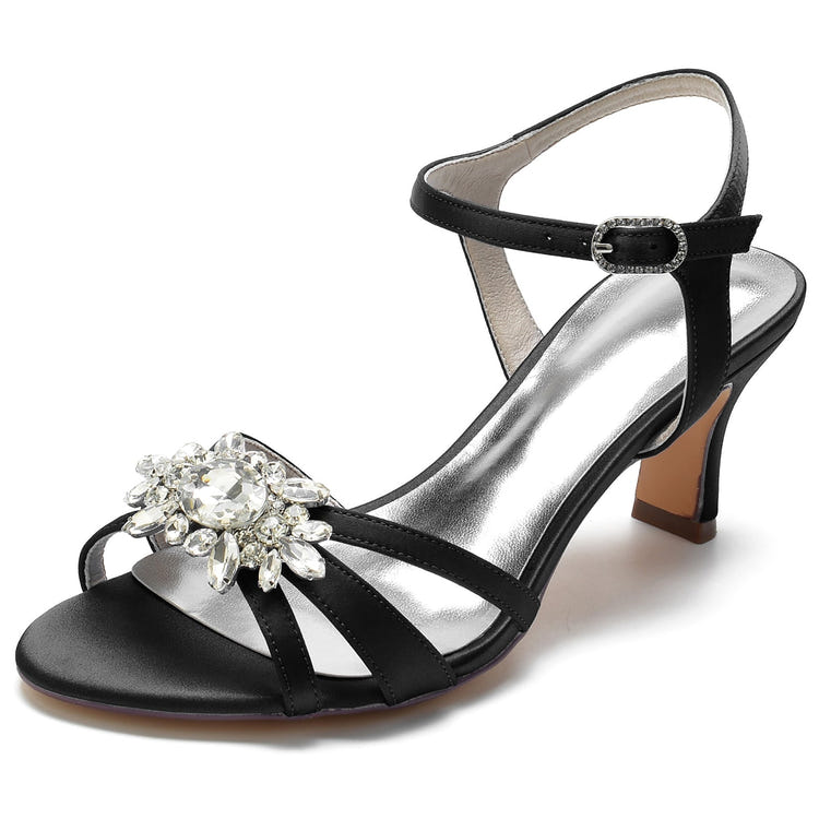 Women's Opened Toe Mid Heel Wedding Party Shoes with Rhinestones