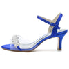 Women's Peep Toe Ankle Strap Mid Heel Wedding Sandals with Pearls