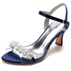 Women's Peep Toe Ankle Strap Mid Heel Wedding Sandals with Pearls