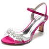 Women's Peep Toe Ankle Strap Mid Heel Wedding Sandals with Pearls