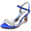 Women's Peep Toe Ankle Strap Mid Heel Wedding Sandals with Pearls