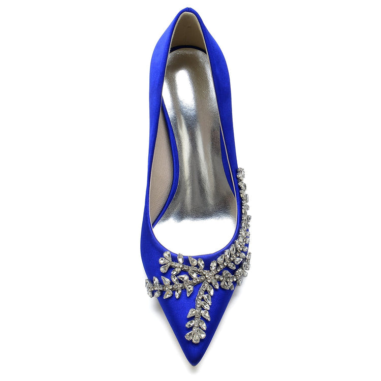 Women's Closed Toe High Heel Elegant Wedding Shoes with Leaf Rhinestones