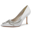 Women's Closed Toe High Heel Elegant Wedding Shoes with Leaf Rhinestones