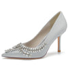Women's Closed Toe High Heel Elegant Wedding Shoes with Leaf Rhinestones