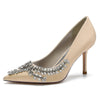 Women's Closed Toe High Heel Elegant Wedding Shoes with Leaf Rhinestones