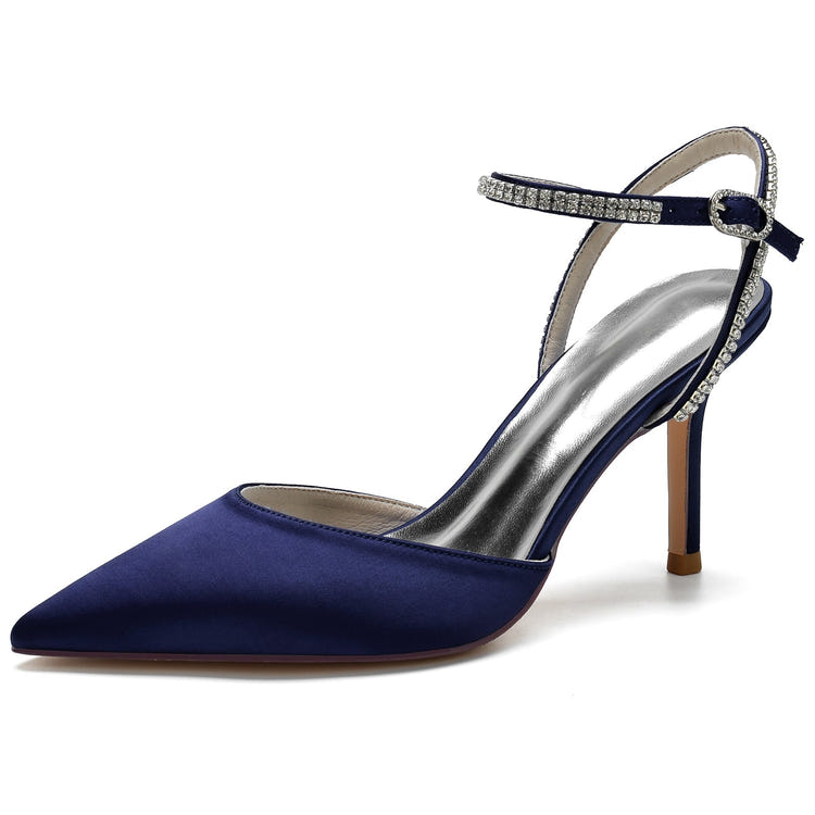 Women's Elegant Pointed Toe High Heel Rhinestone Ankle Strap Pumps