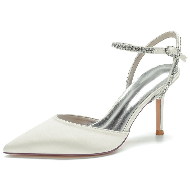 Women's Elegant Pointed Toe High Heel Rhinestone Ankle Strap Pumps