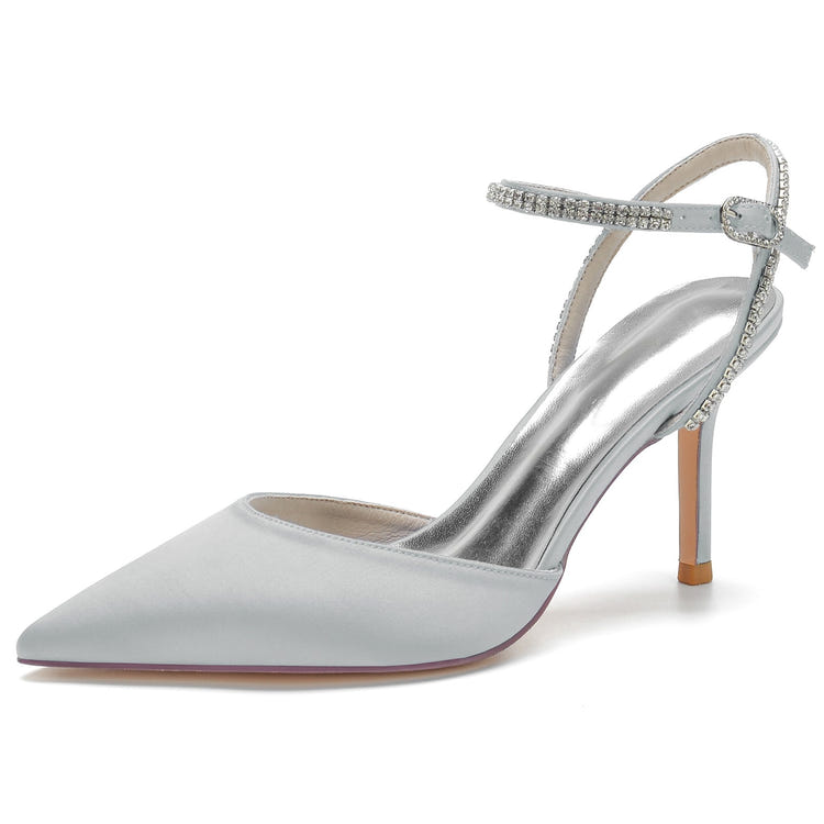 Women's Elegant Pointed Toe High Heel Rhinestone Ankle Strap Pumps