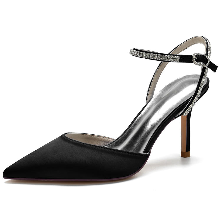 Women's Elegant Pointed Toe High Heel Rhinestone Ankle Strap Pumps