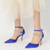 Women's Closed Toes Rhinestone Ankle Straps Wedding Shoes with Flower