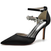 Women's Closed Toes Rhinestone Ankle Straps Wedding Shoes with Flower