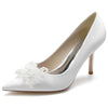 Women's Pointed Toe Stiletto Heel Beaded Wedding Shoes with Flower