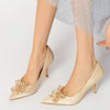 Women's Pointed Toe Stiletto Heel Beaded Wedding Shoes with Flower