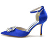Women's Pointed Toe Ankle Straps Wedding Party Shoes with Square Rhinestones