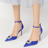 Women's Pointed Toe Ankle Straps Wedding Party Shoes with Square Rhinestones