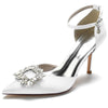 Women's Pointed Toe Ankle Straps Wedding Party Shoes with Square Rhinestones