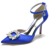 Women's Pointed Toe Ankle Straps Wedding Party Shoes with Square Rhinestones