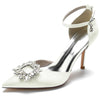 Women's Pointed Toe Ankle Straps Wedding Party Shoes with Square Rhinestones