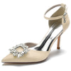 Women's Pointed Toe Ankle Straps Wedding Party Shoes with Square Rhinestones