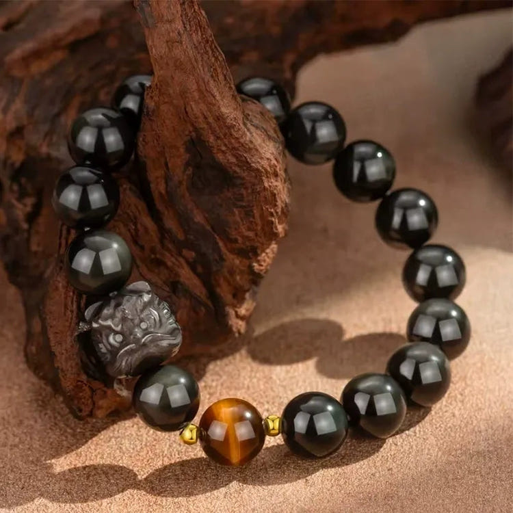 Black Onyx Bead Bracelets Tiger Eye Charm