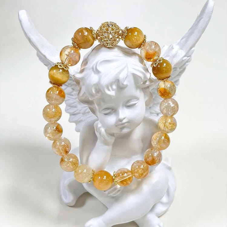 Yellow Citrine Crystal Mala Beads Stretch Bracelet
