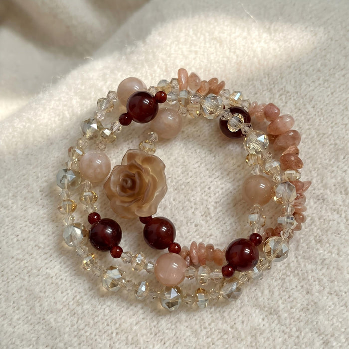 Champagne Crystal Floral Stack Bead Bracelets